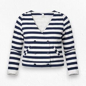 BDG Navy White Striped French Terry V Neck Wrap Cropped Sweater Size Medium